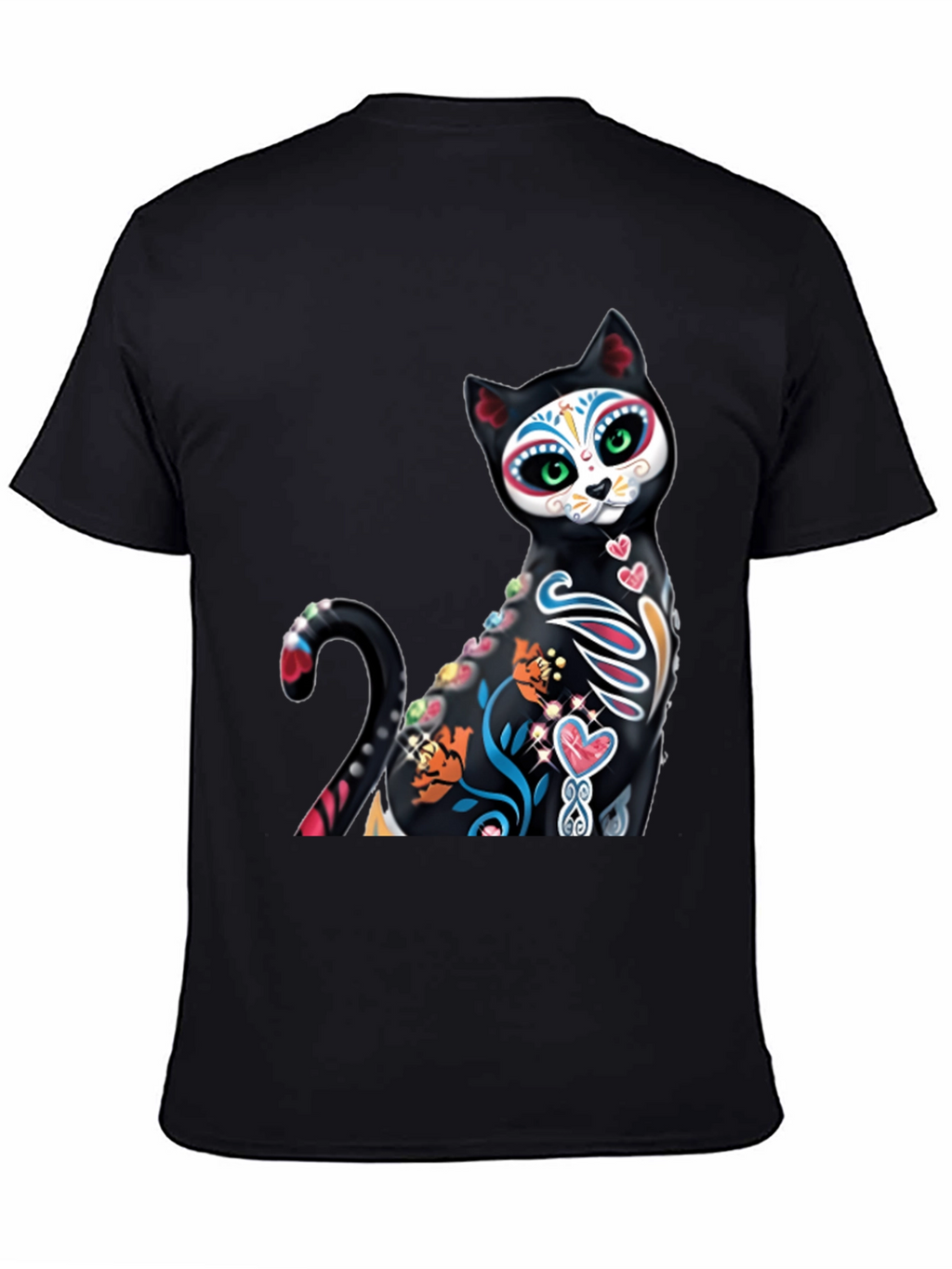 Sugar Skull Cat Graphic Tee - Black