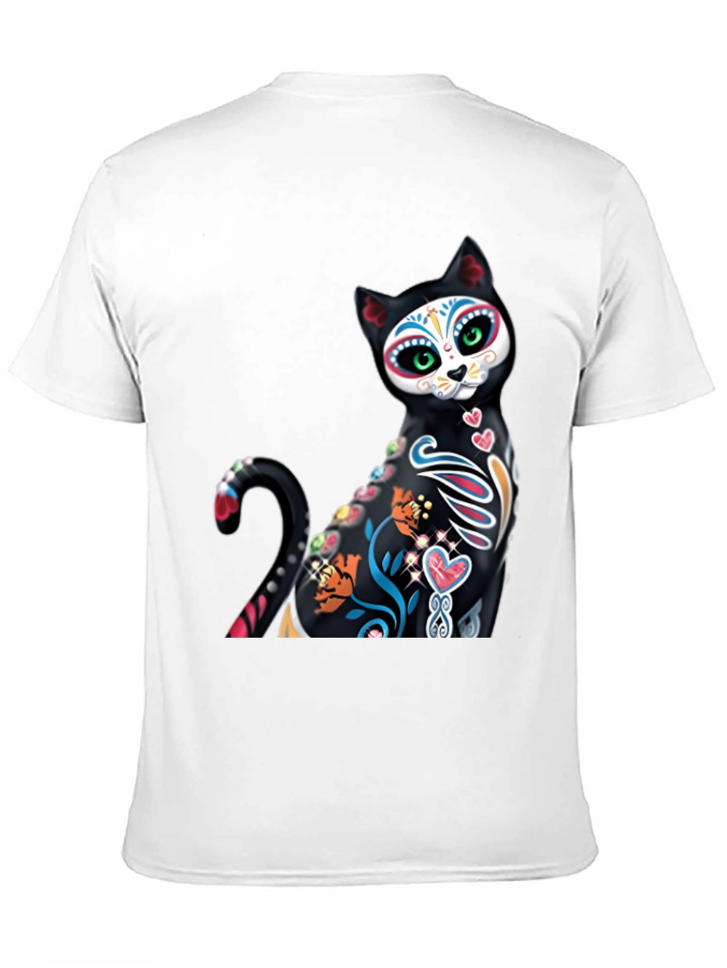 Sugar Skull Cat Graphic Tee - Black