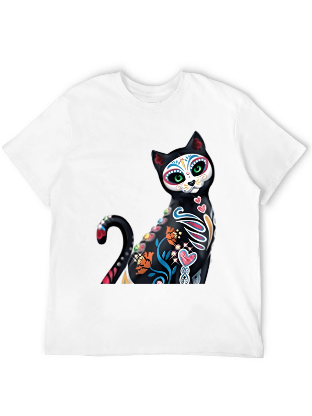 Sugar Skull Cat Graphic Tee - Black