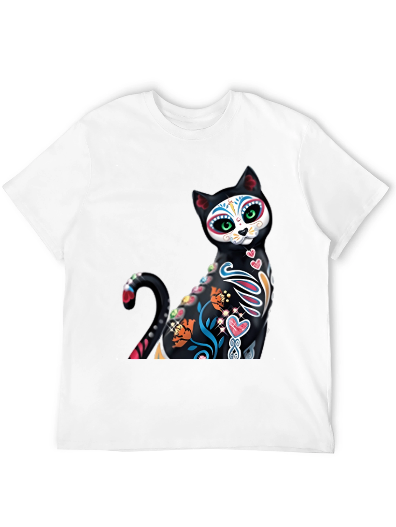 Sugar Skull Cat Graphic Tee - Black