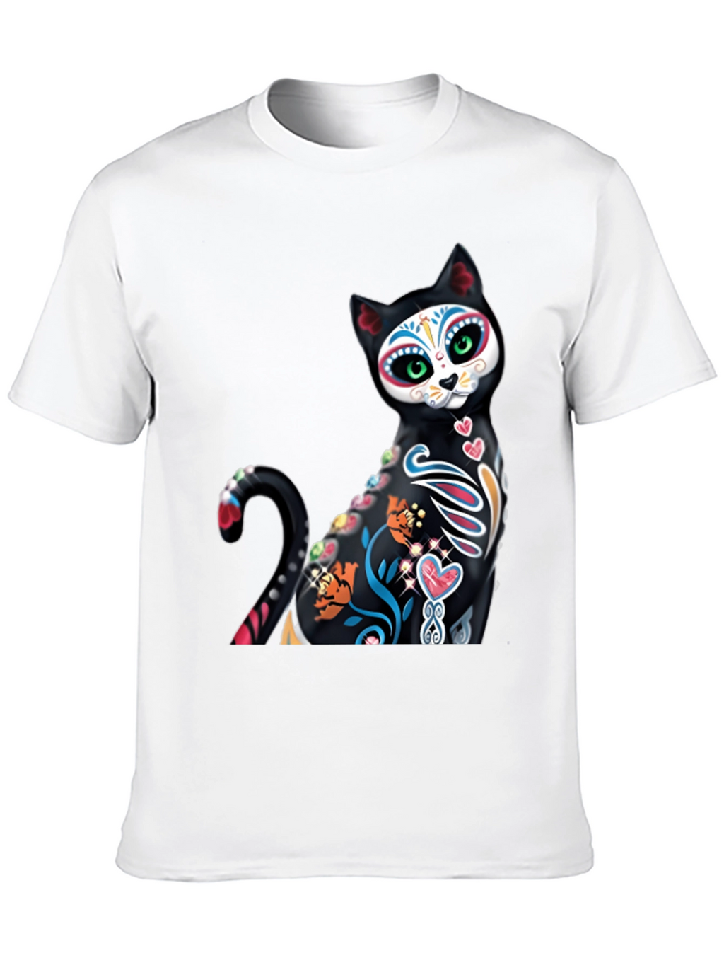 Sugar Skull Cat Graphic Tee - Black
