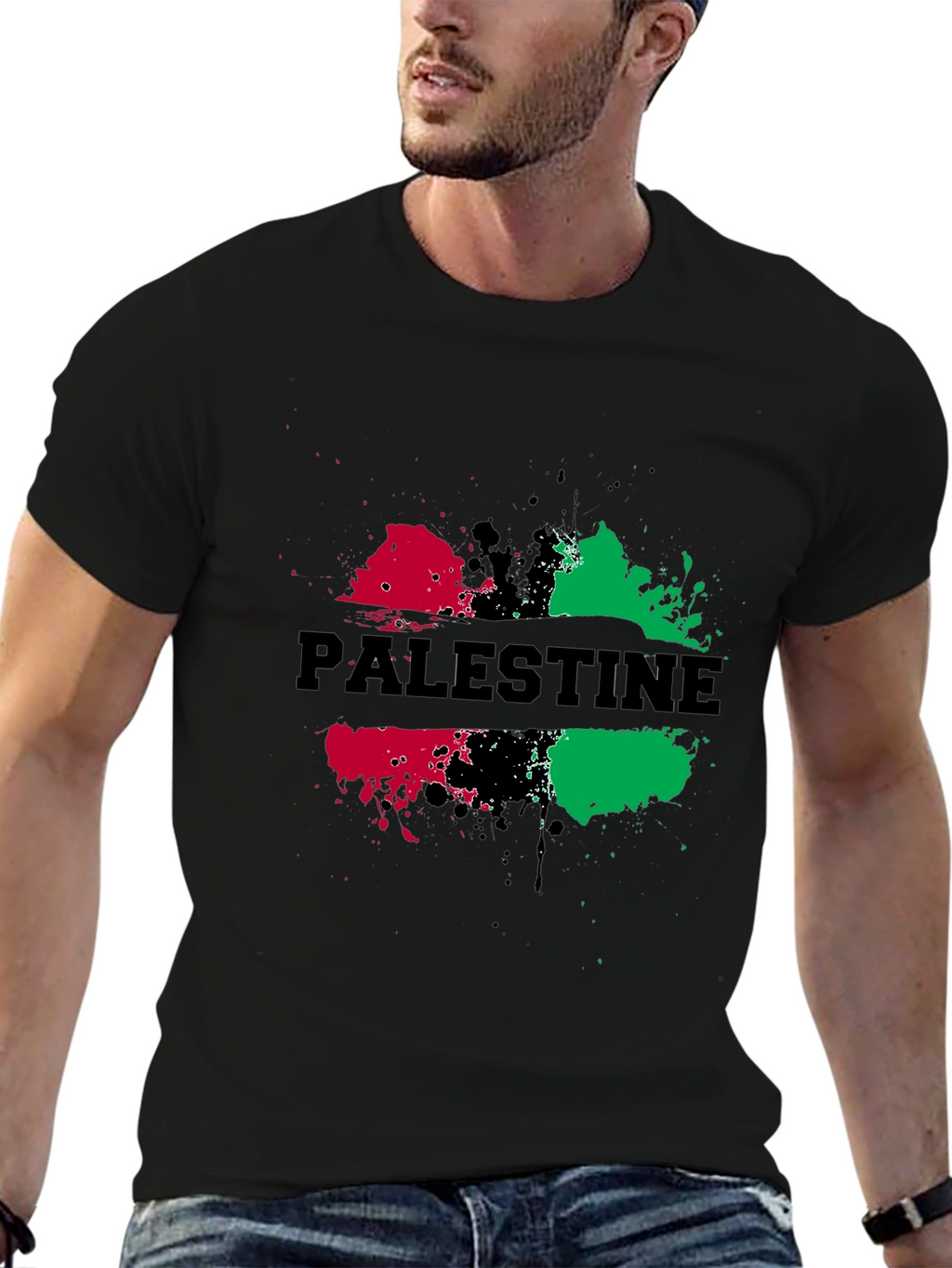 Palestine Splatter Graphic Black T-Shirt