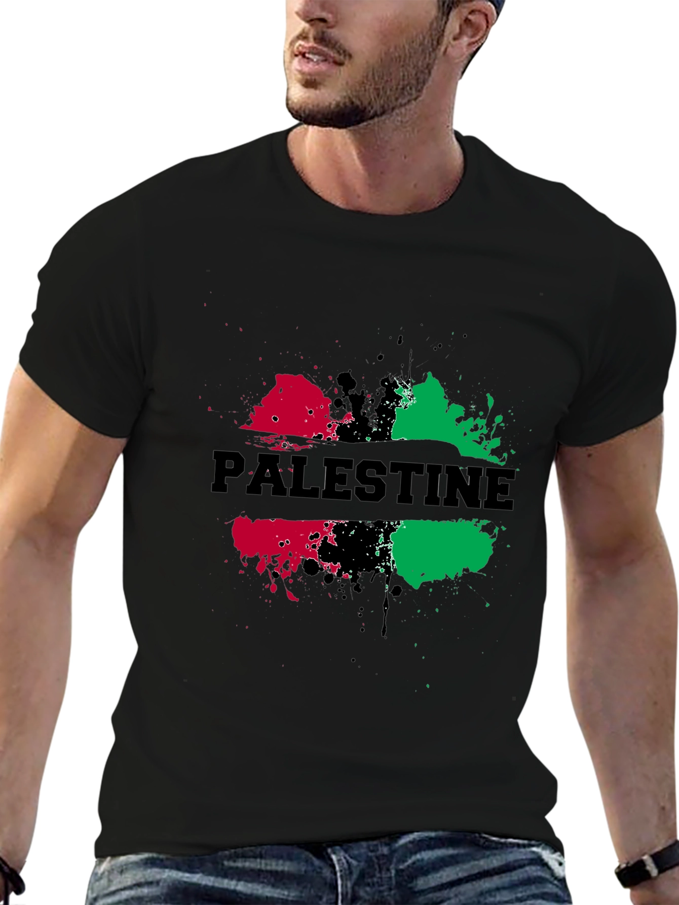 Palestine Splatter Graphic Black T-Shirt