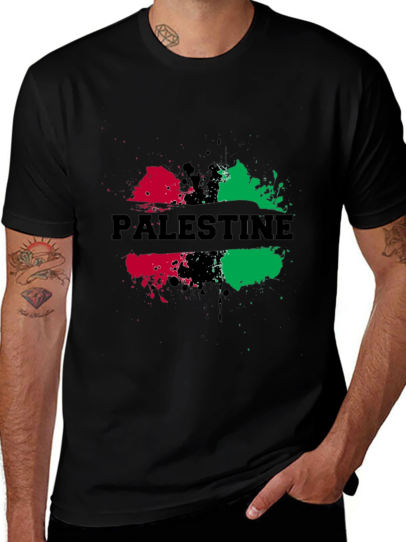 Palestine Splatter Graphic Black T-Shirt