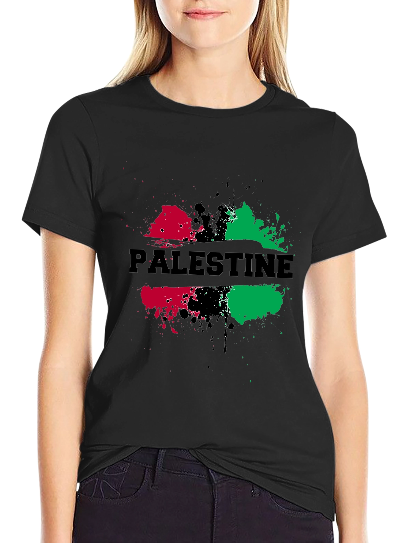 Palestine Splatter Graphic Black T-Shirt