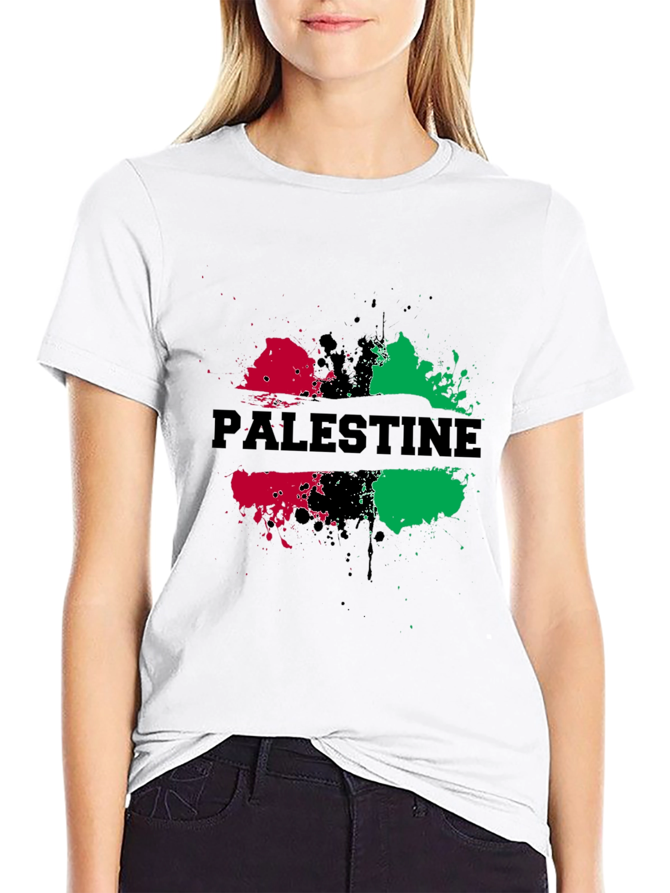 Palestine Splatter Graphic Black T-Shirt