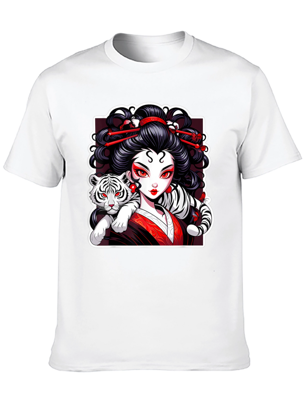 Geisha & Tiger Graphic Tee - Cool Artistic Design!