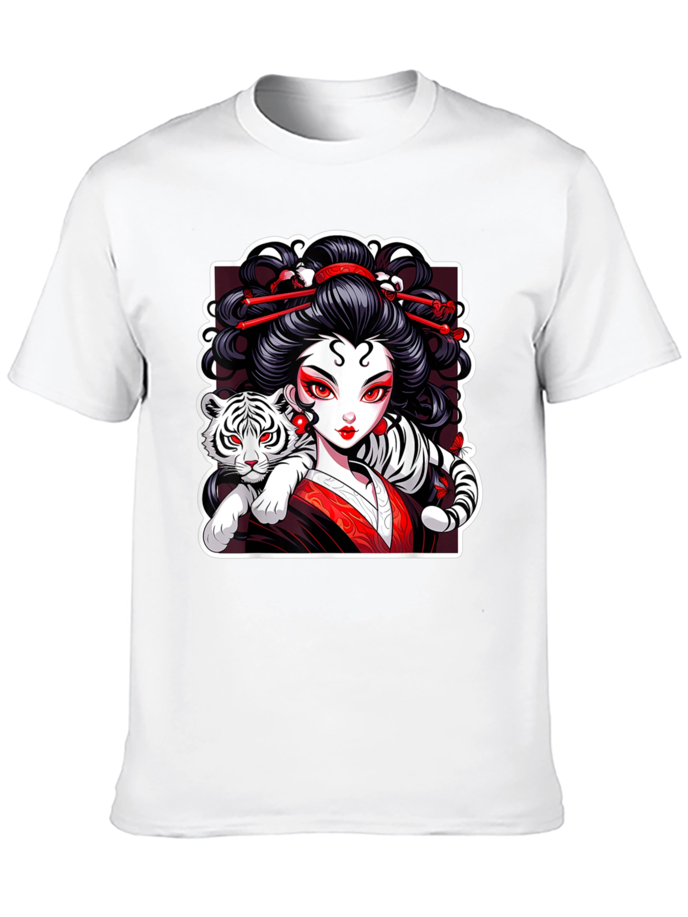 Geisha & Tiger Graphic Tee - Cool Artistic Design!