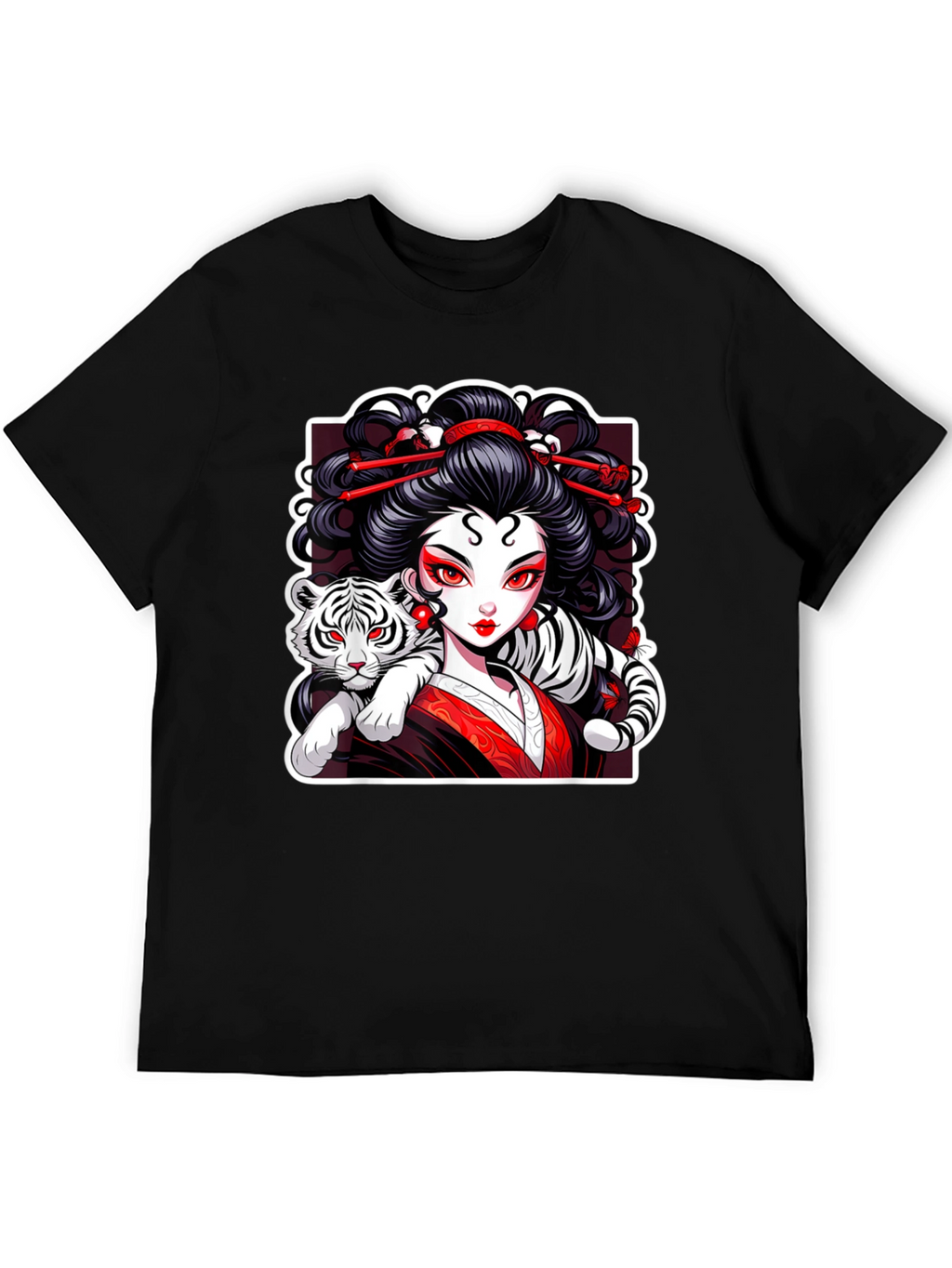 Geisha & Tiger Graphic Tee - Cool Artistic Design!