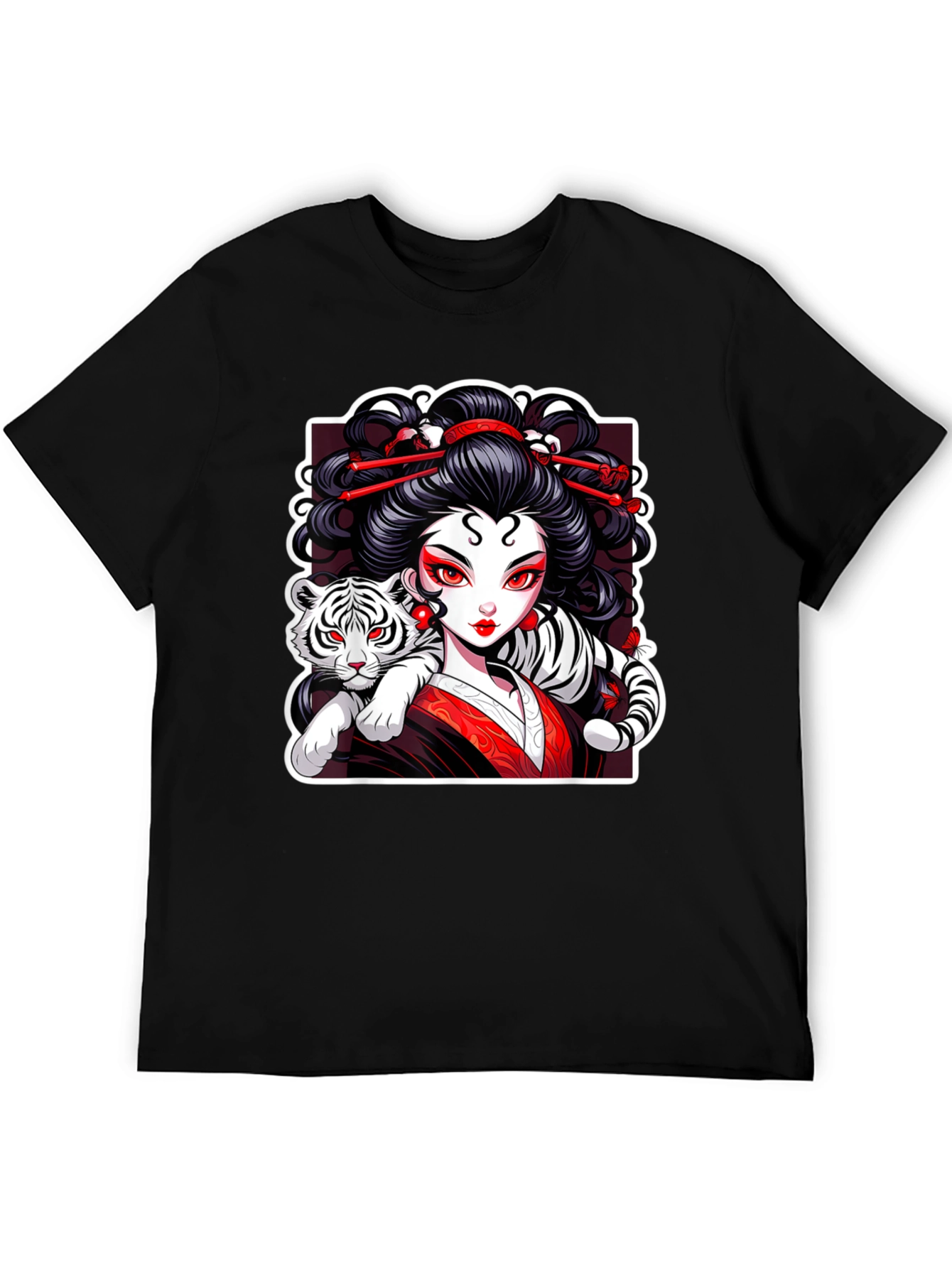 Geisha & Tiger Graphic Tee - Cool Artistic Design!