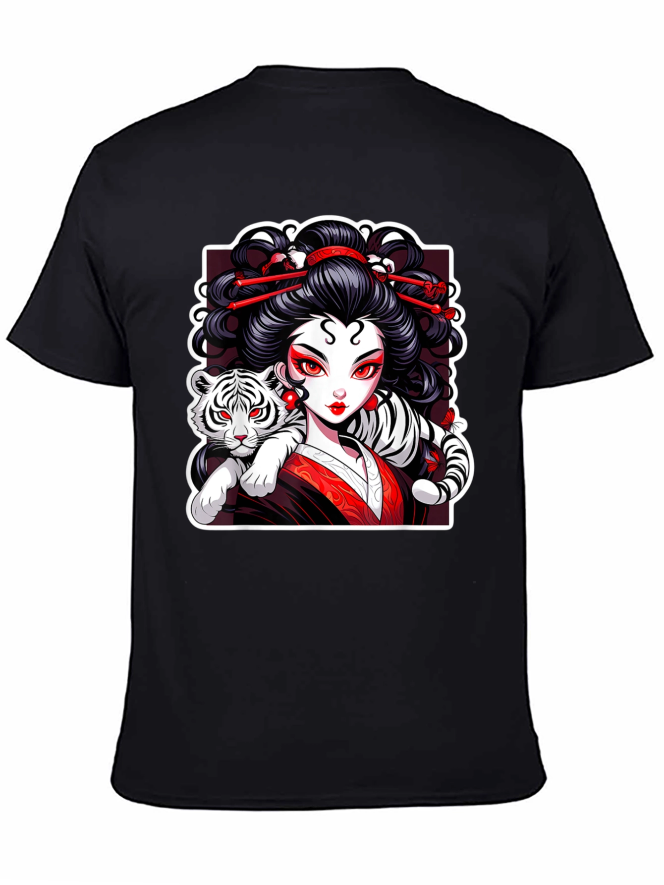 Geisha & Tiger Graphic Tee - Cool Artistic Design!