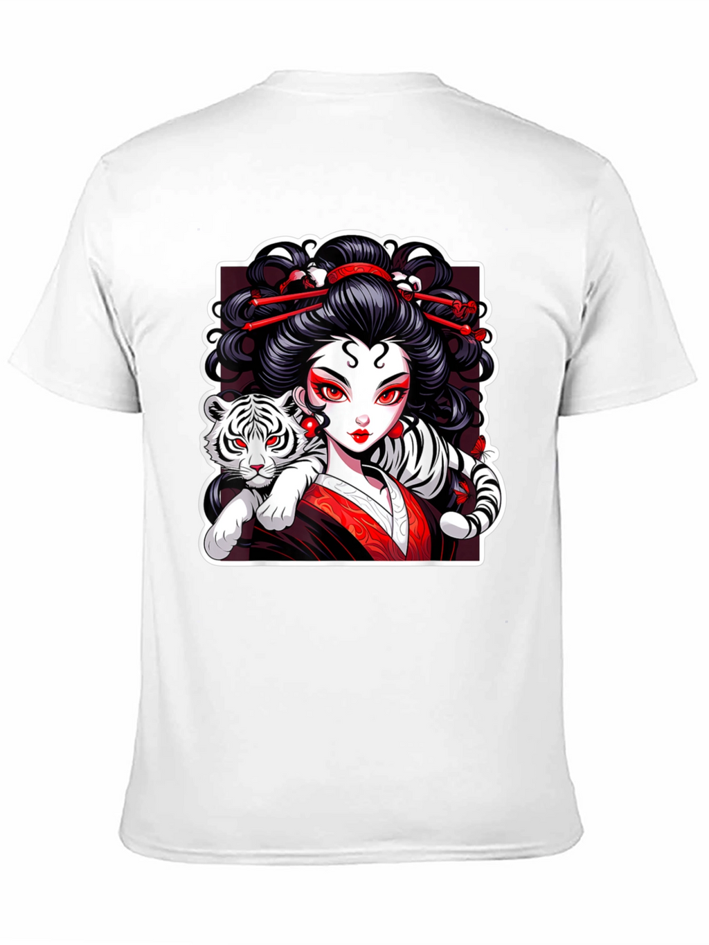 Geisha & Tiger Graphic Tee - Cool Artistic Design!