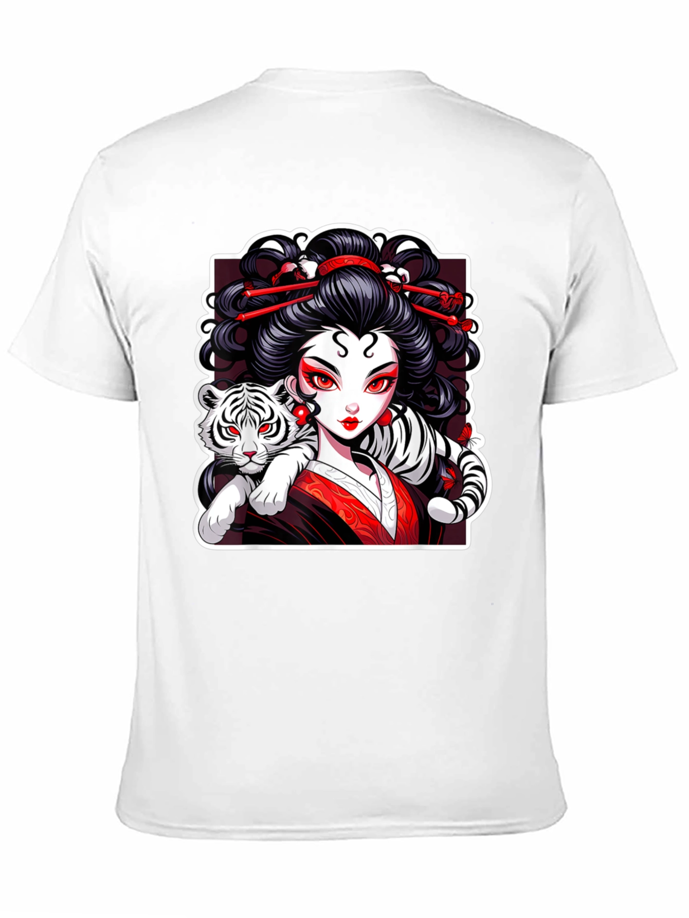 Geisha & Tiger Graphic Tee - Cool Artistic Design!