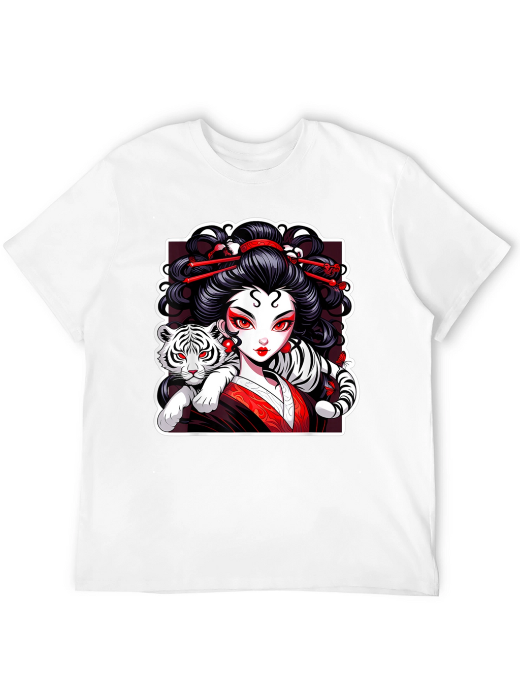 Geisha & Tiger Graphic Tee - Cool Artistic Design!
