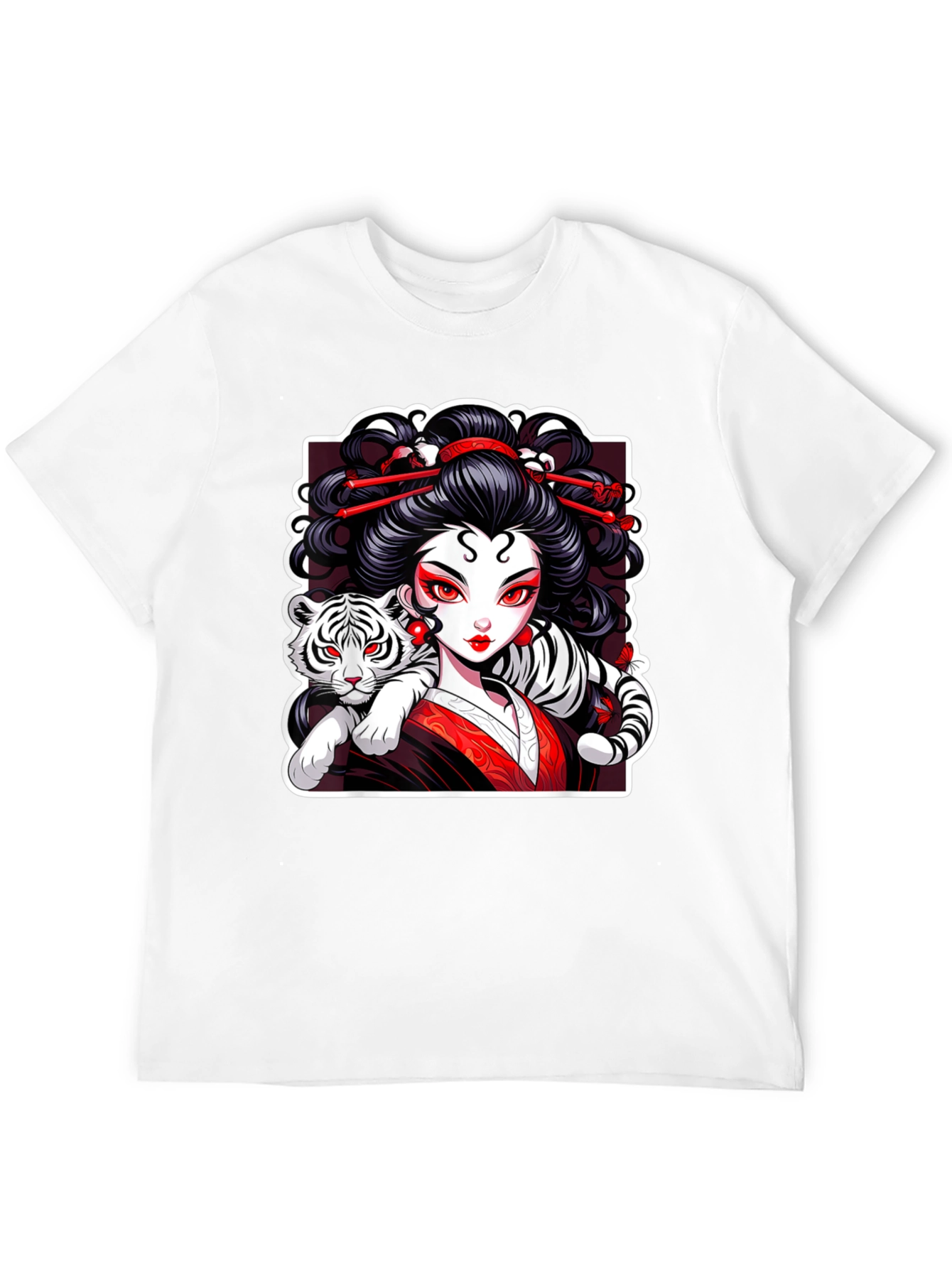 Geisha & Tiger Graphic Tee - Cool Artistic Design!