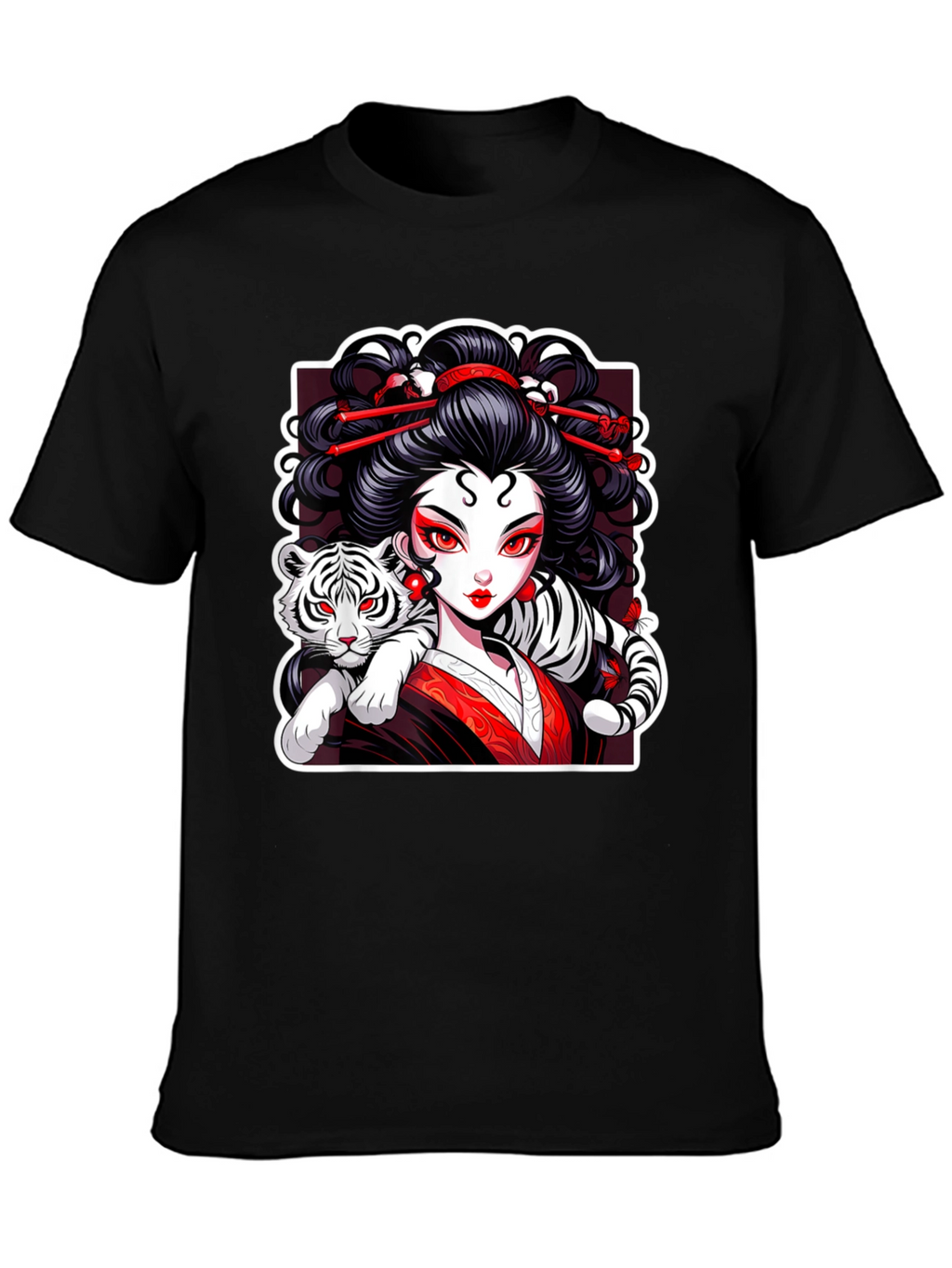 Geisha & Tiger Graphic Tee - Cool Artistic Design!