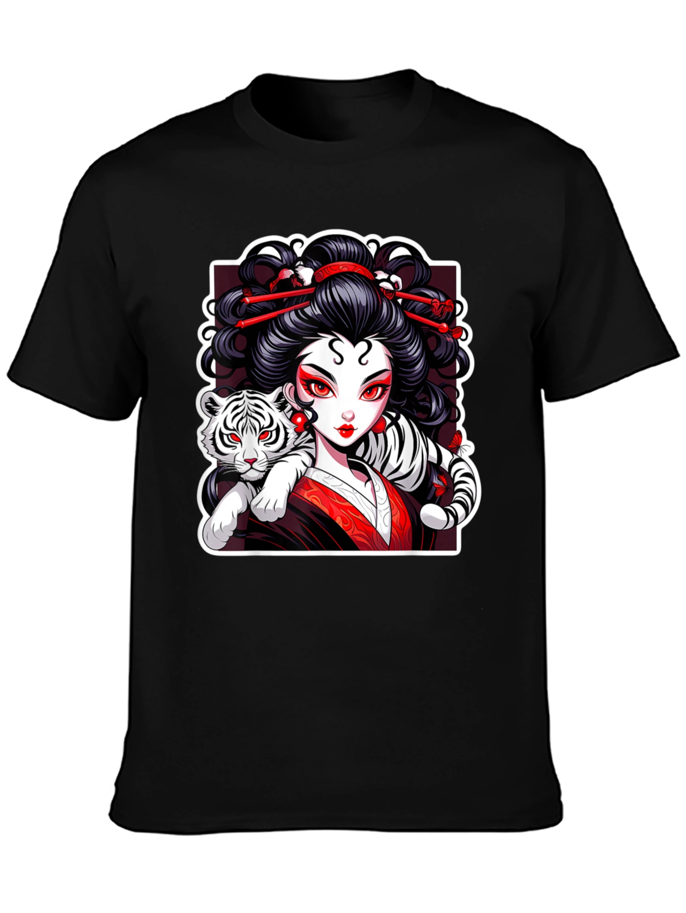 Geisha & Tiger Graphic Tee - Cool Artistic Design!