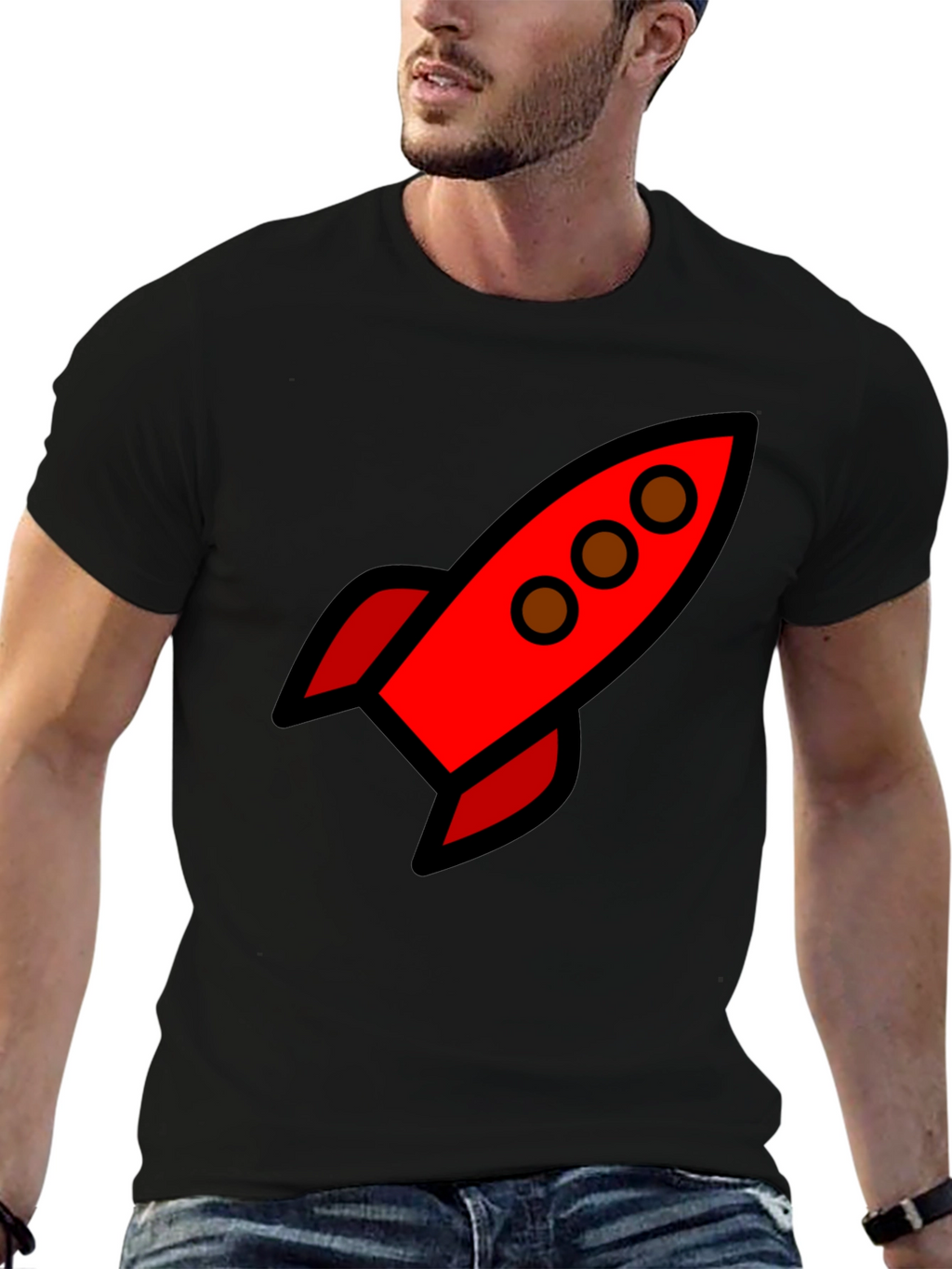 Rocket Ship Graphic Tee - Black Unisex T-Shirt