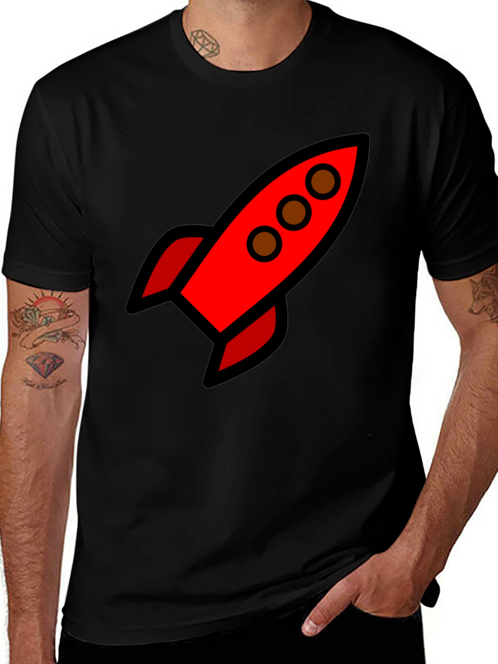 Rocket Ship Graphic Tee - Black Unisex T-Shirt