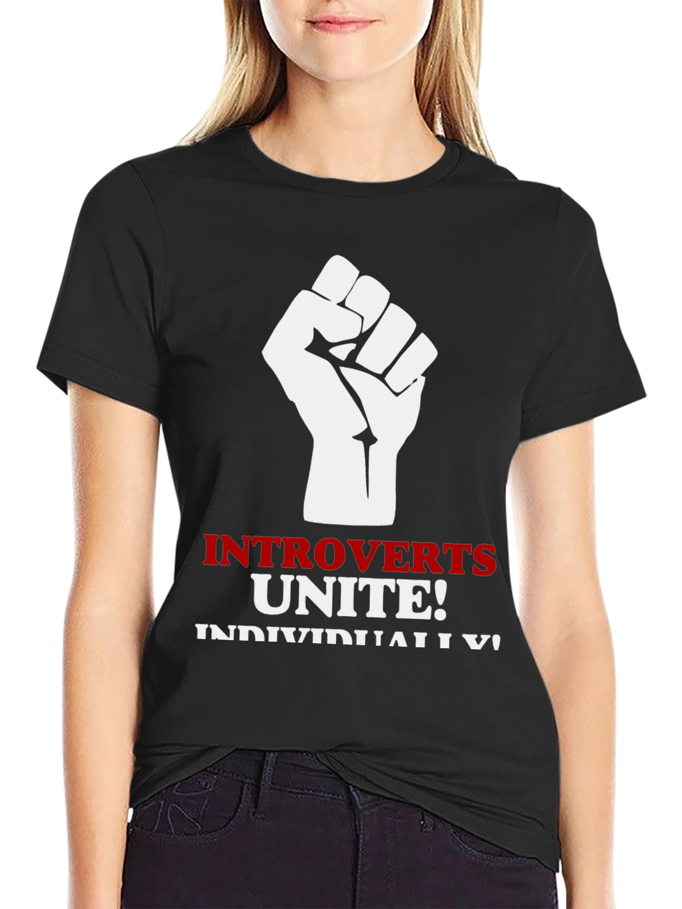 Introverts Unite Black T-Shirt Fist Graphic Funny Slogan Tee
