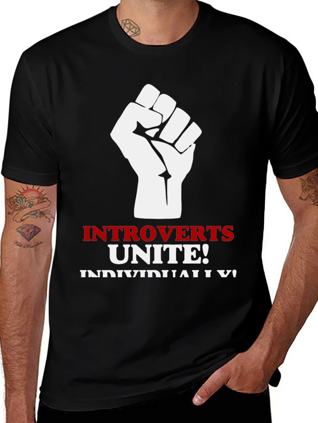 Introverts Unite Black T-Shirt Fist Graphic Funny Slogan Tee