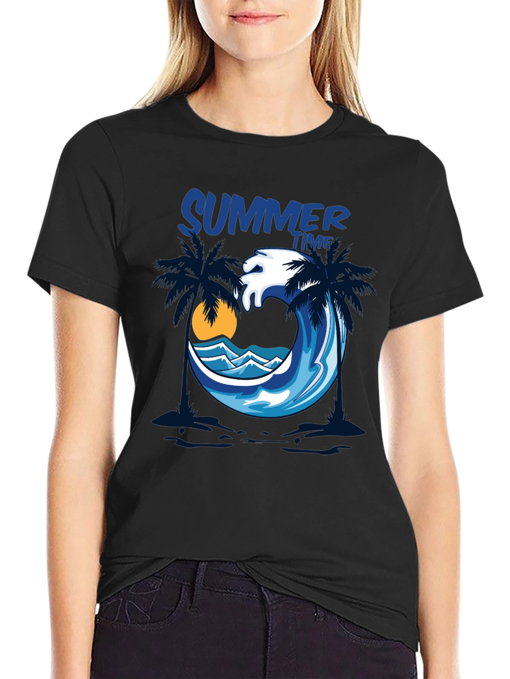 Summer Time Palm Wave Black T-Shirt