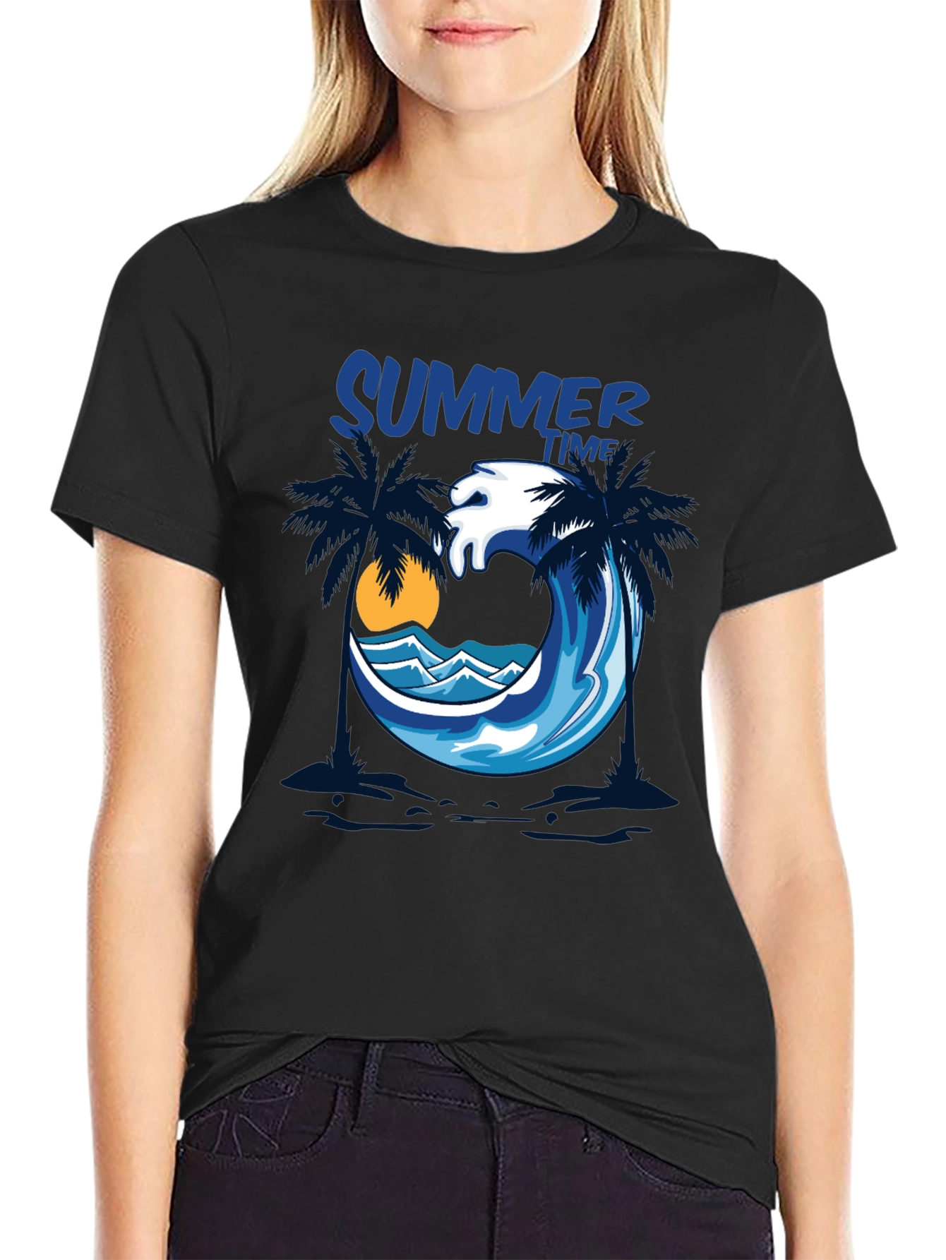 Summer Time Palm Wave Black T-Shirt