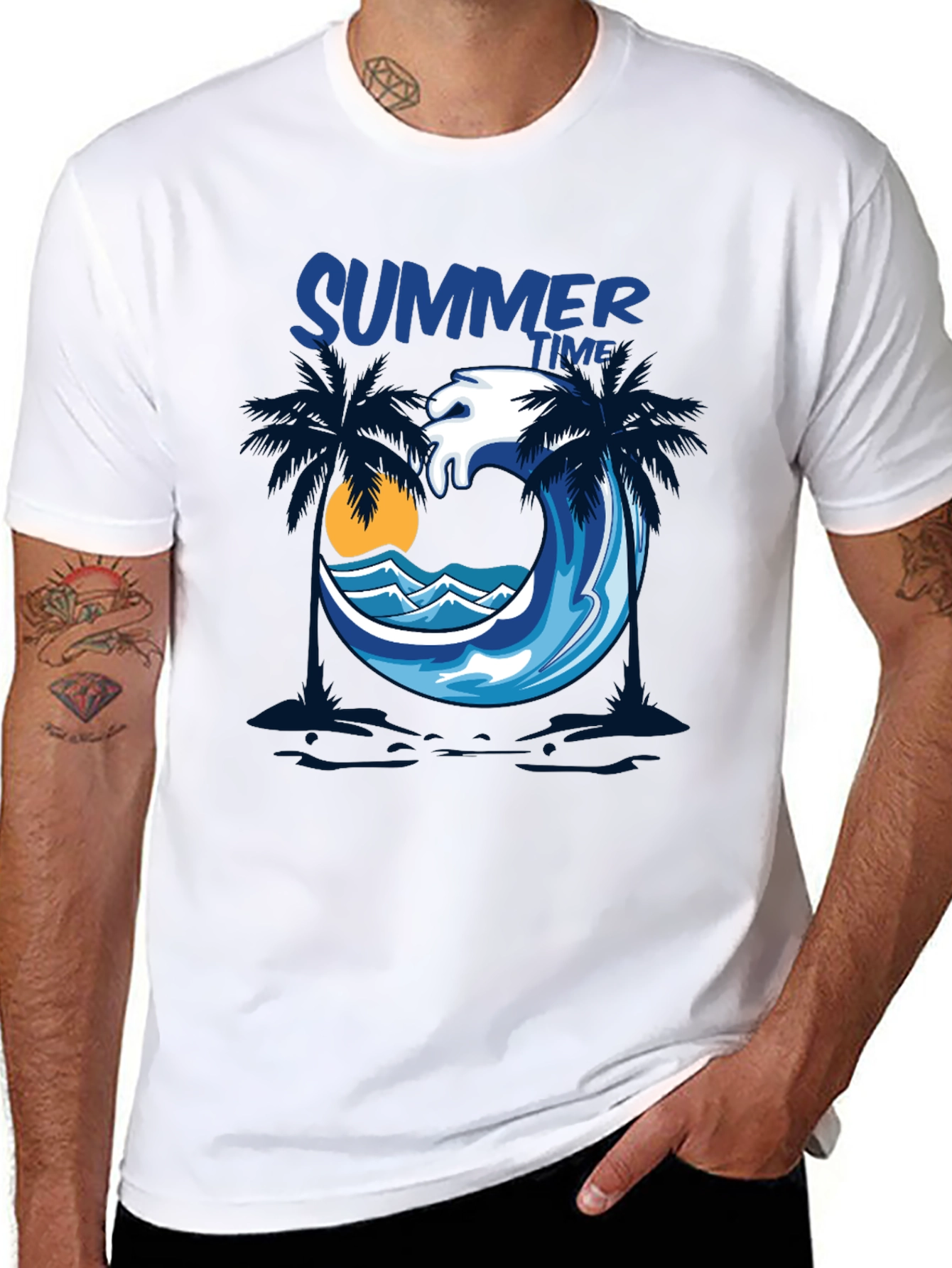 Summer Time Palm Wave Black T-Shirt