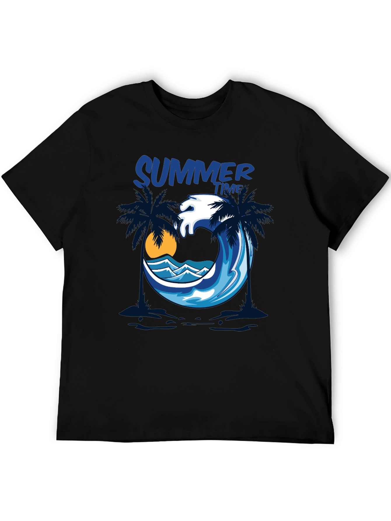 Summer Time Palm Wave Black T-Shirt