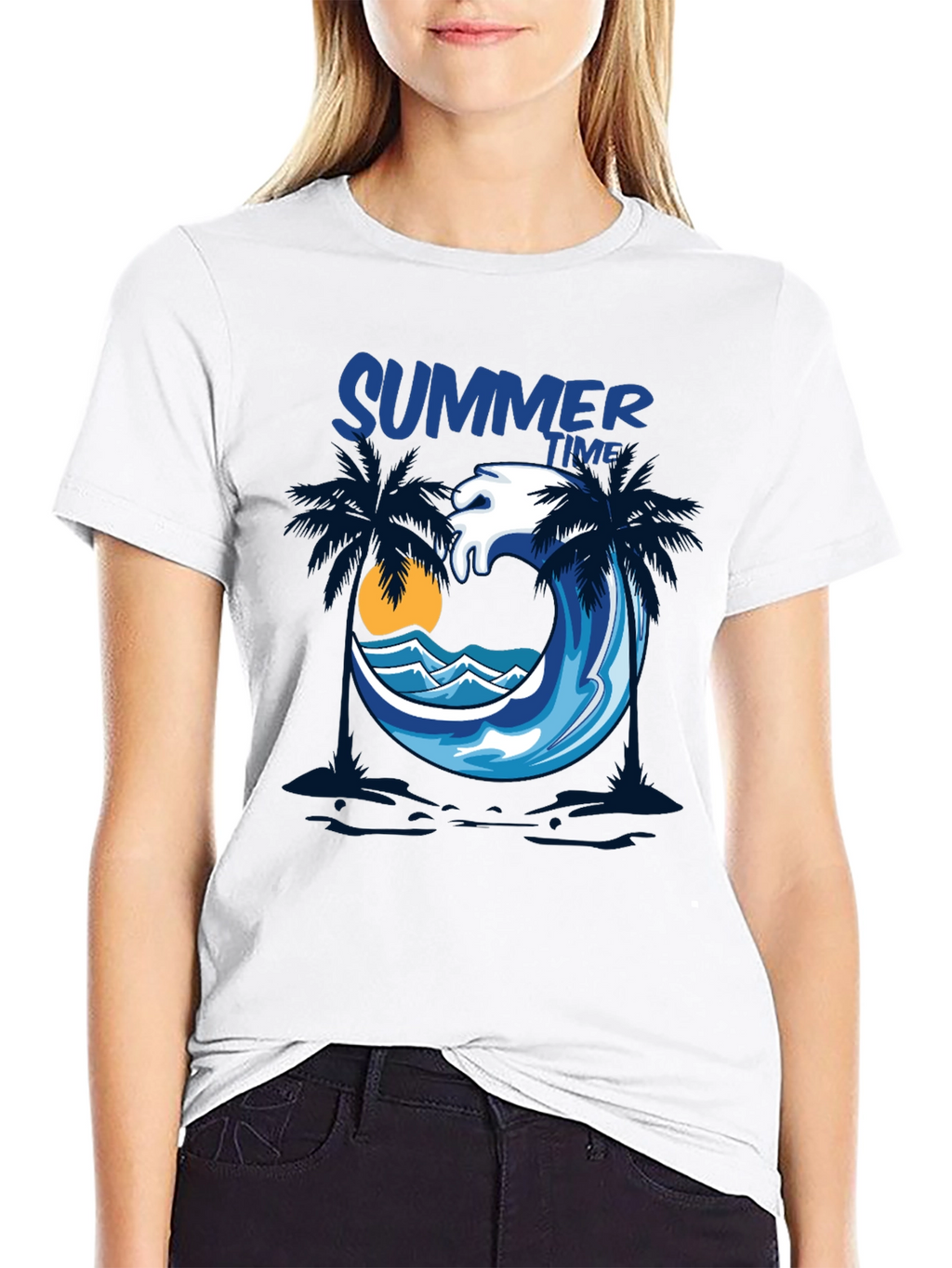 Summer Time Palm Wave Black T-Shirt