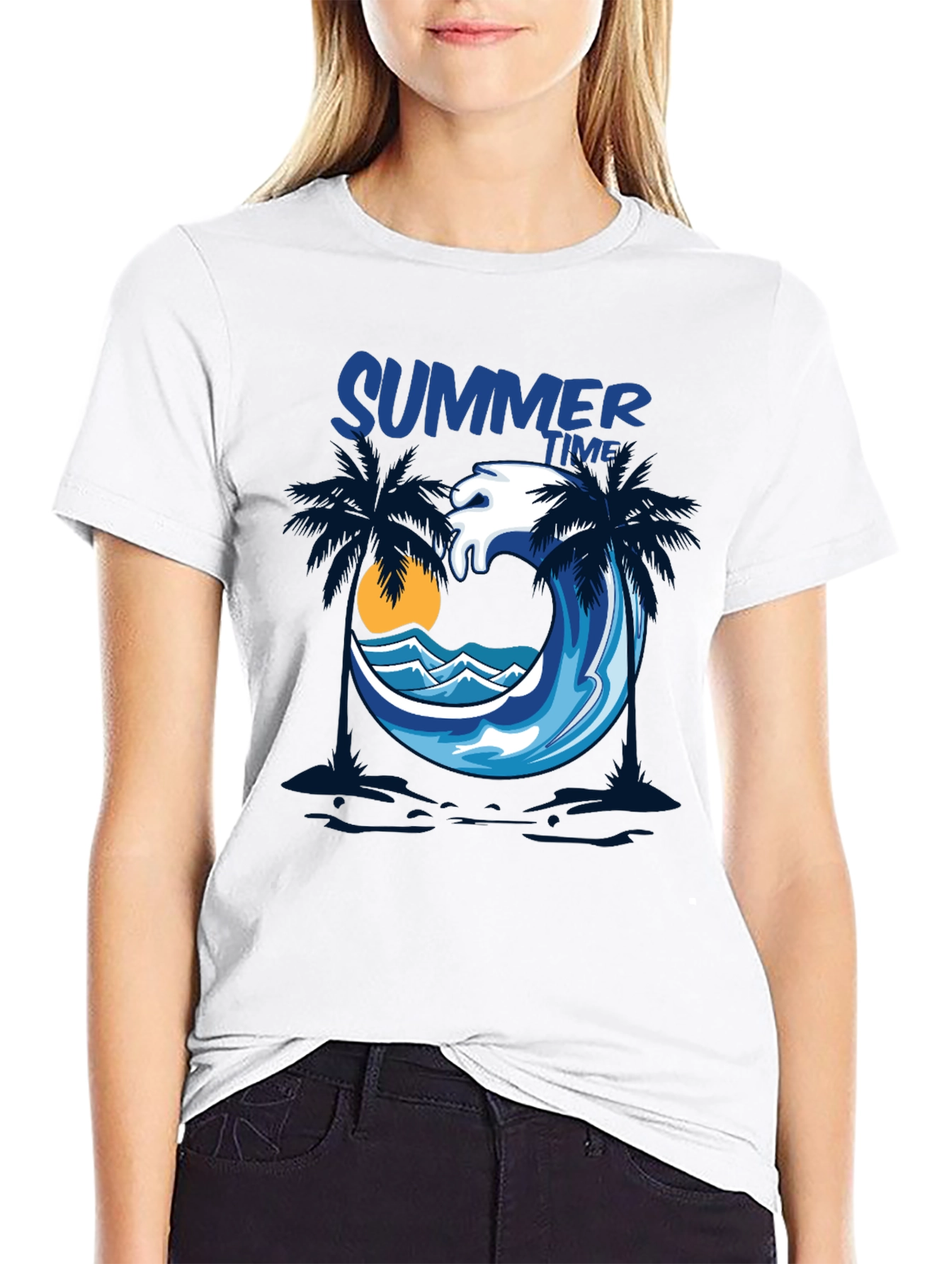 Summer Time Palm Wave Black T-Shirt