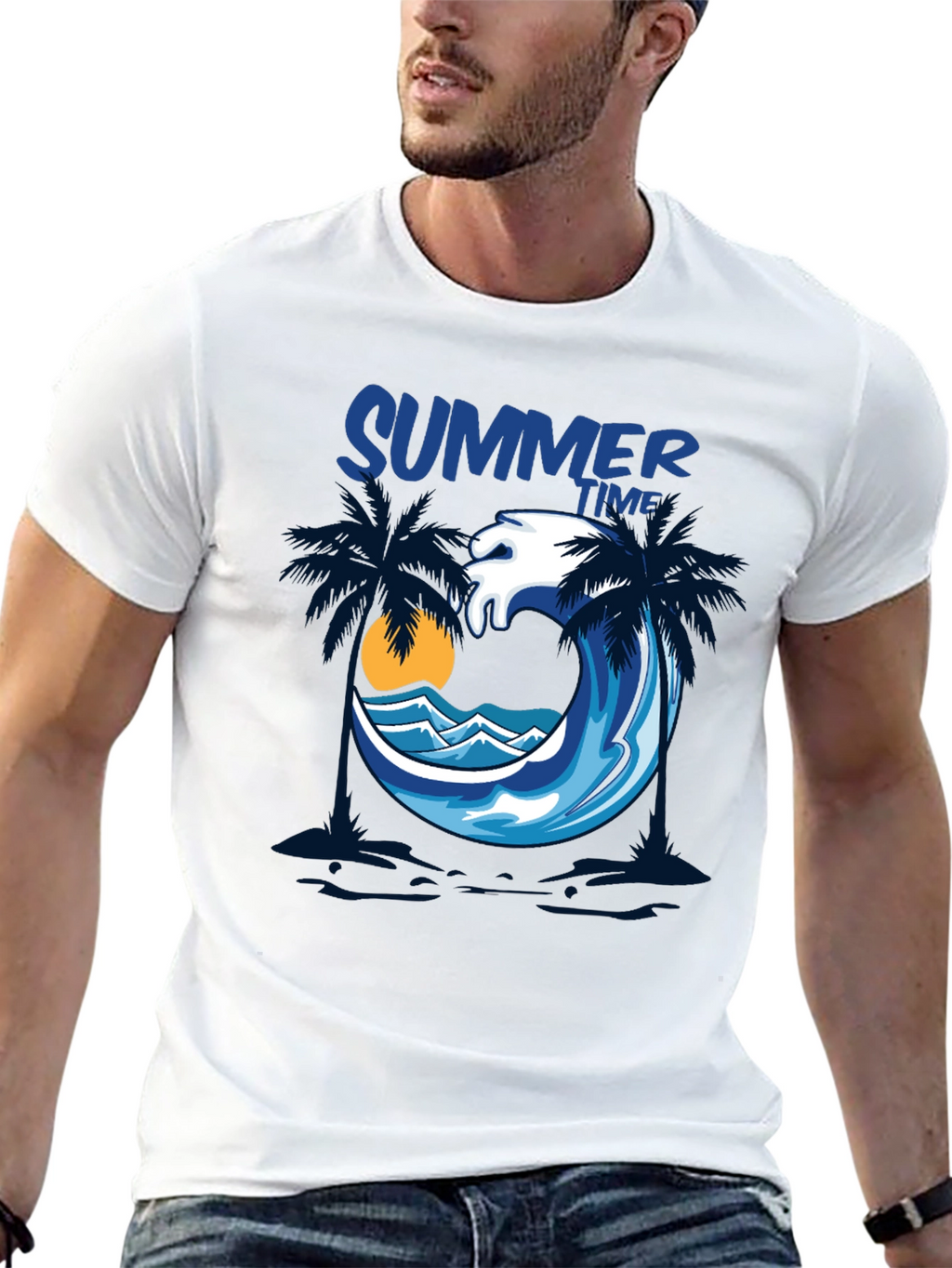 Summer Time Palm Wave Black T-Shirt