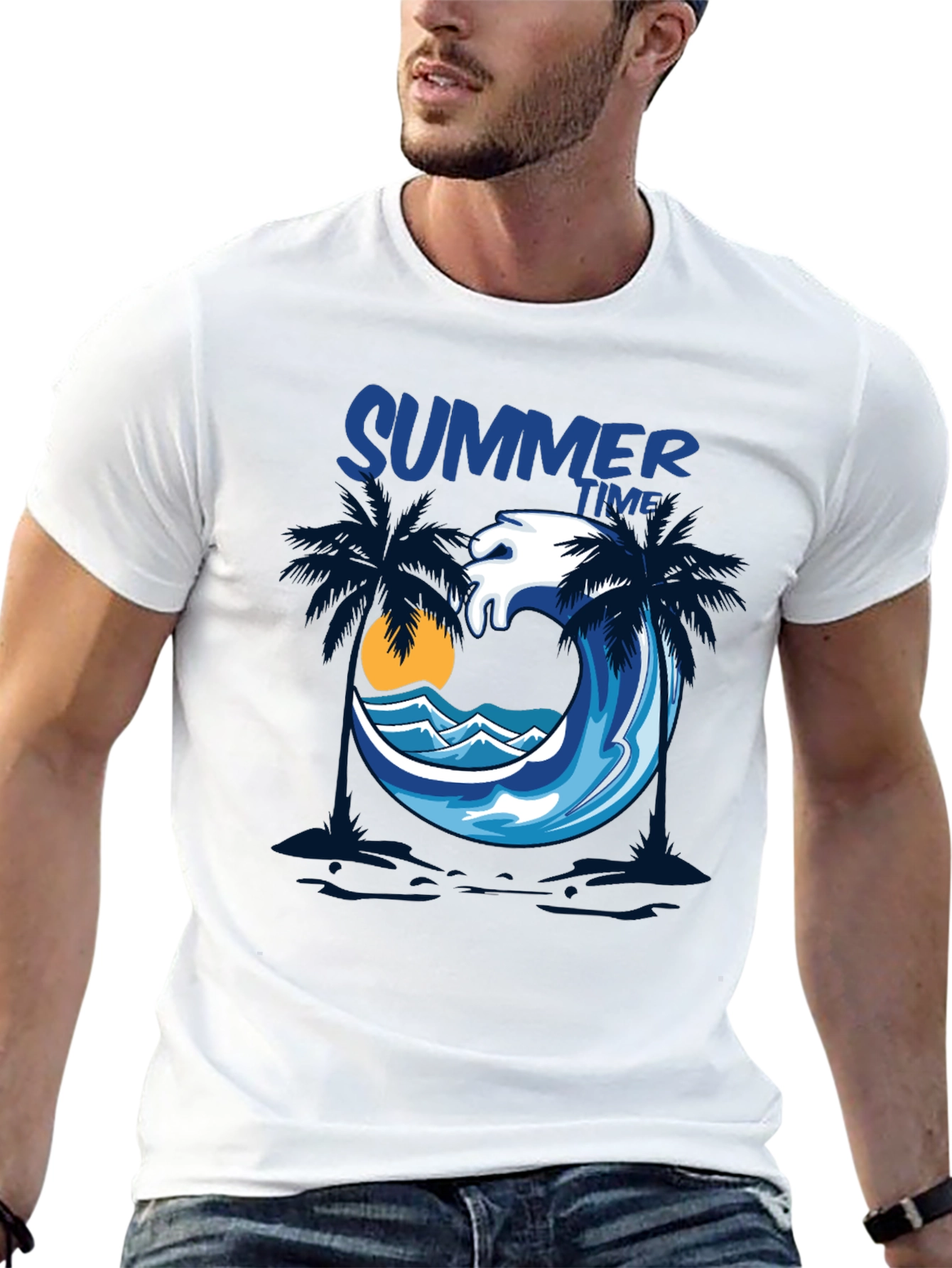Summer Time Palm Wave Black T-Shirt