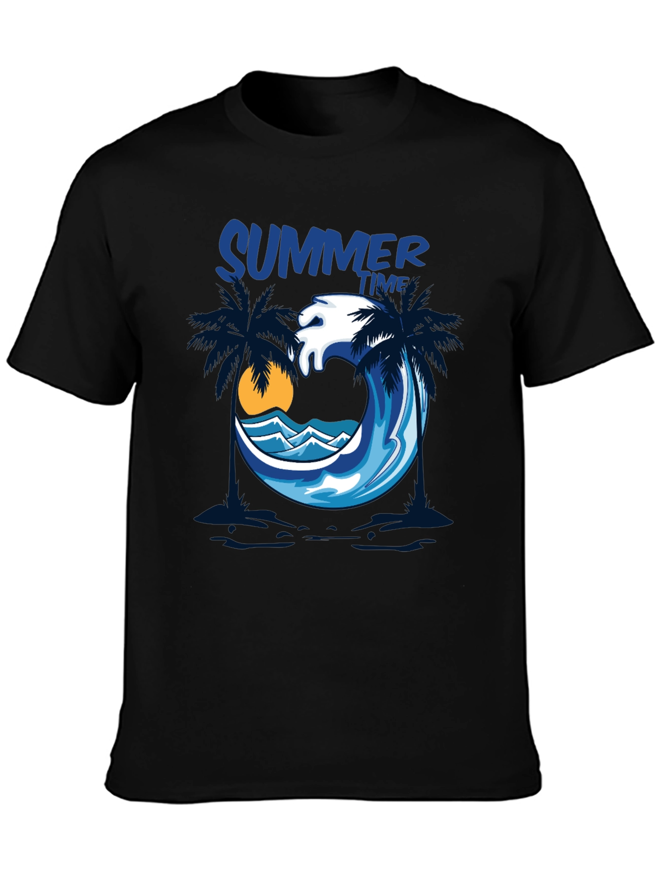 Summer Time Palm Wave Black T-Shirt