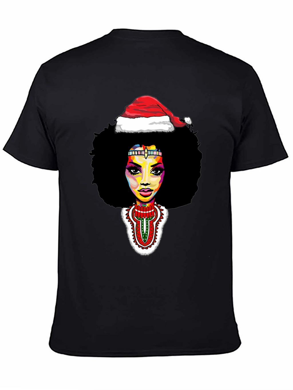 Afro Woman Santa Hat Christmas Graphic Tee
