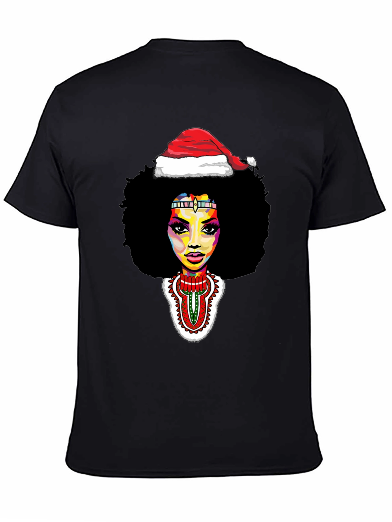 Afro Woman Santa Hat Christmas Graphic Tee