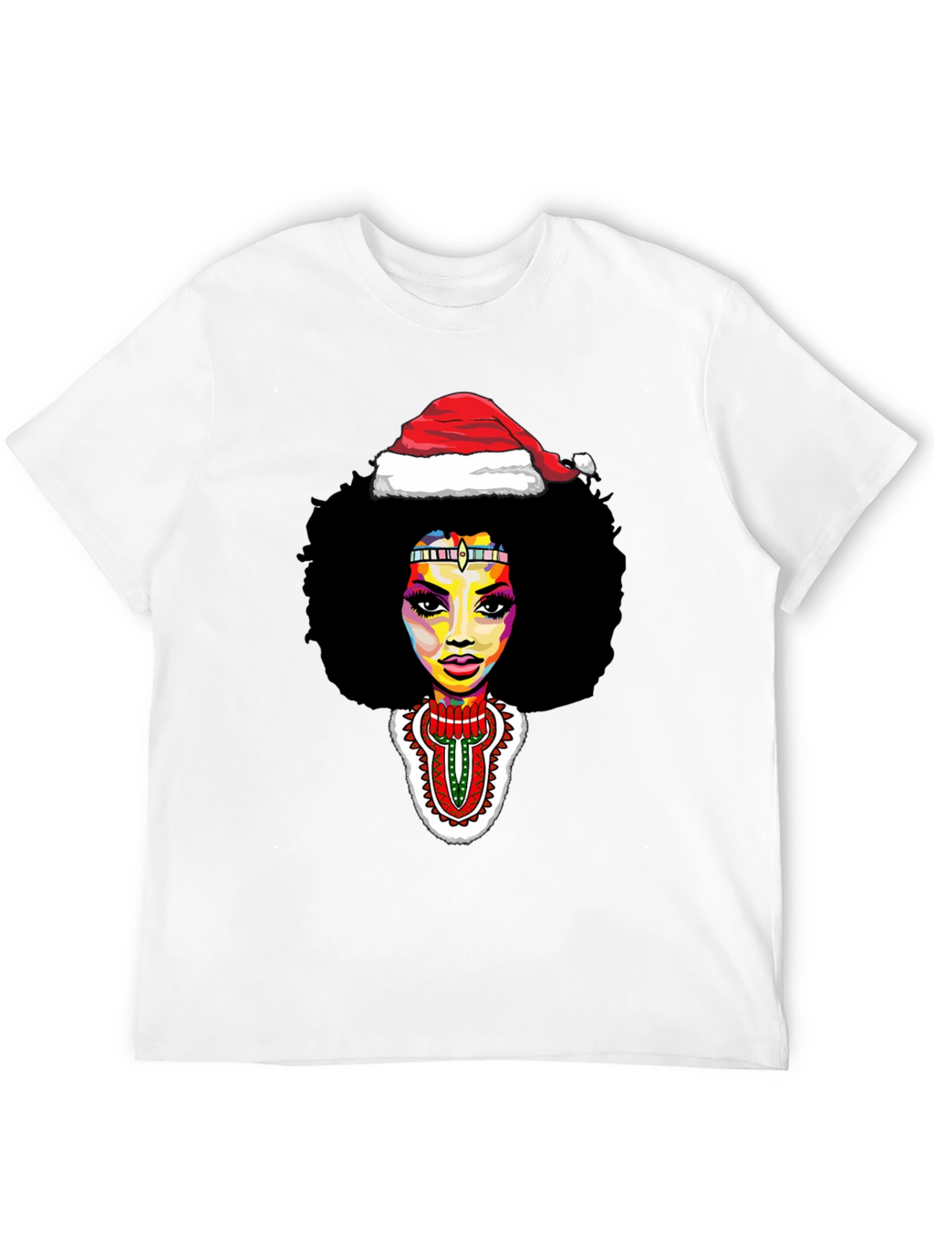 Afro Woman Santa Hat Christmas Graphic Tee