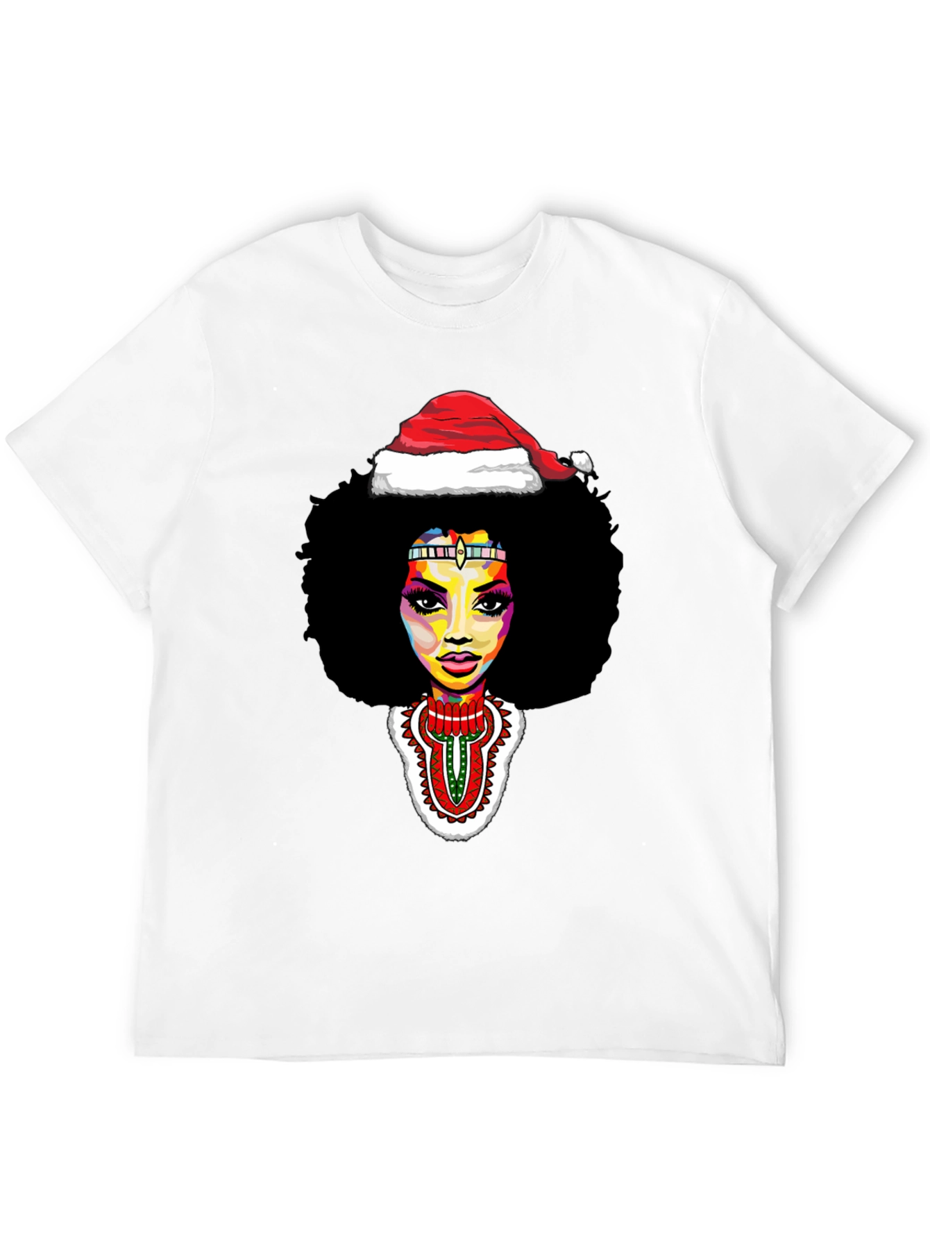 Afro Woman Santa Hat Christmas Graphic Tee