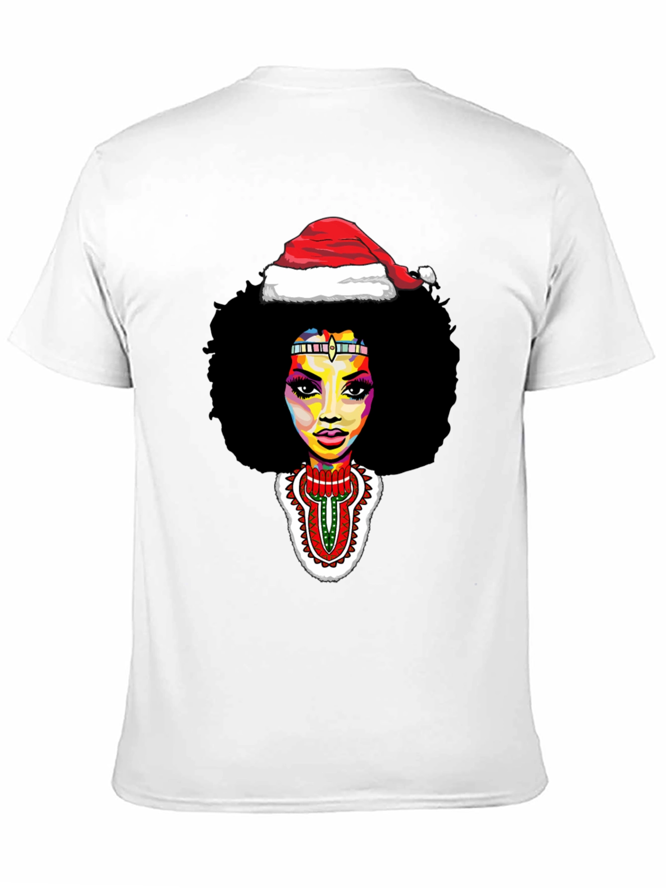 Afro Woman Santa Hat Christmas Graphic Tee
