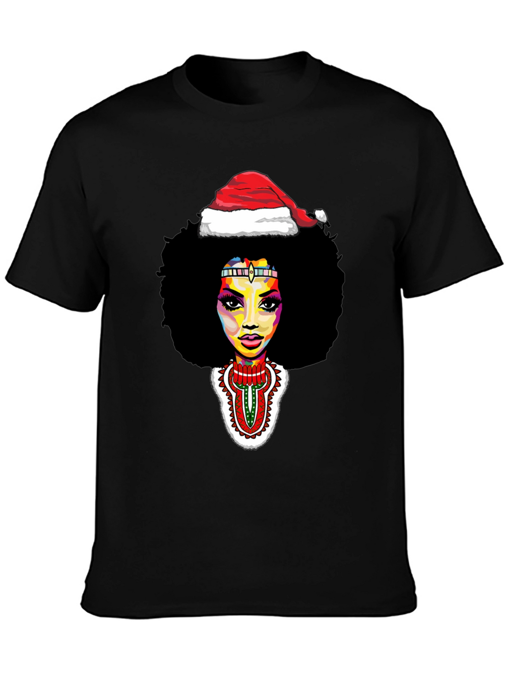 Afro Woman Santa Hat Christmas Graphic Tee