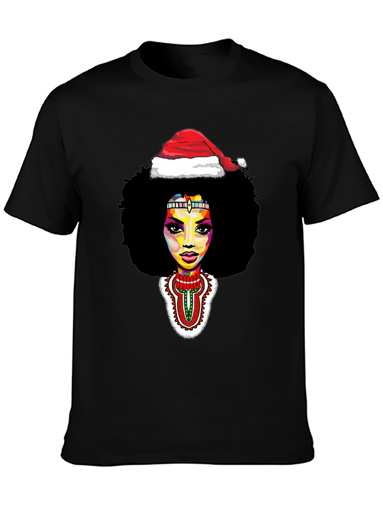Afro Woman Santa Hat Christmas Graphic Tee