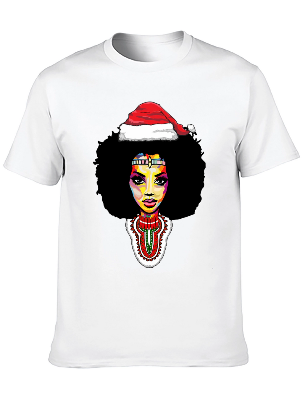 Afro Woman Santa Hat Christmas Graphic Tee