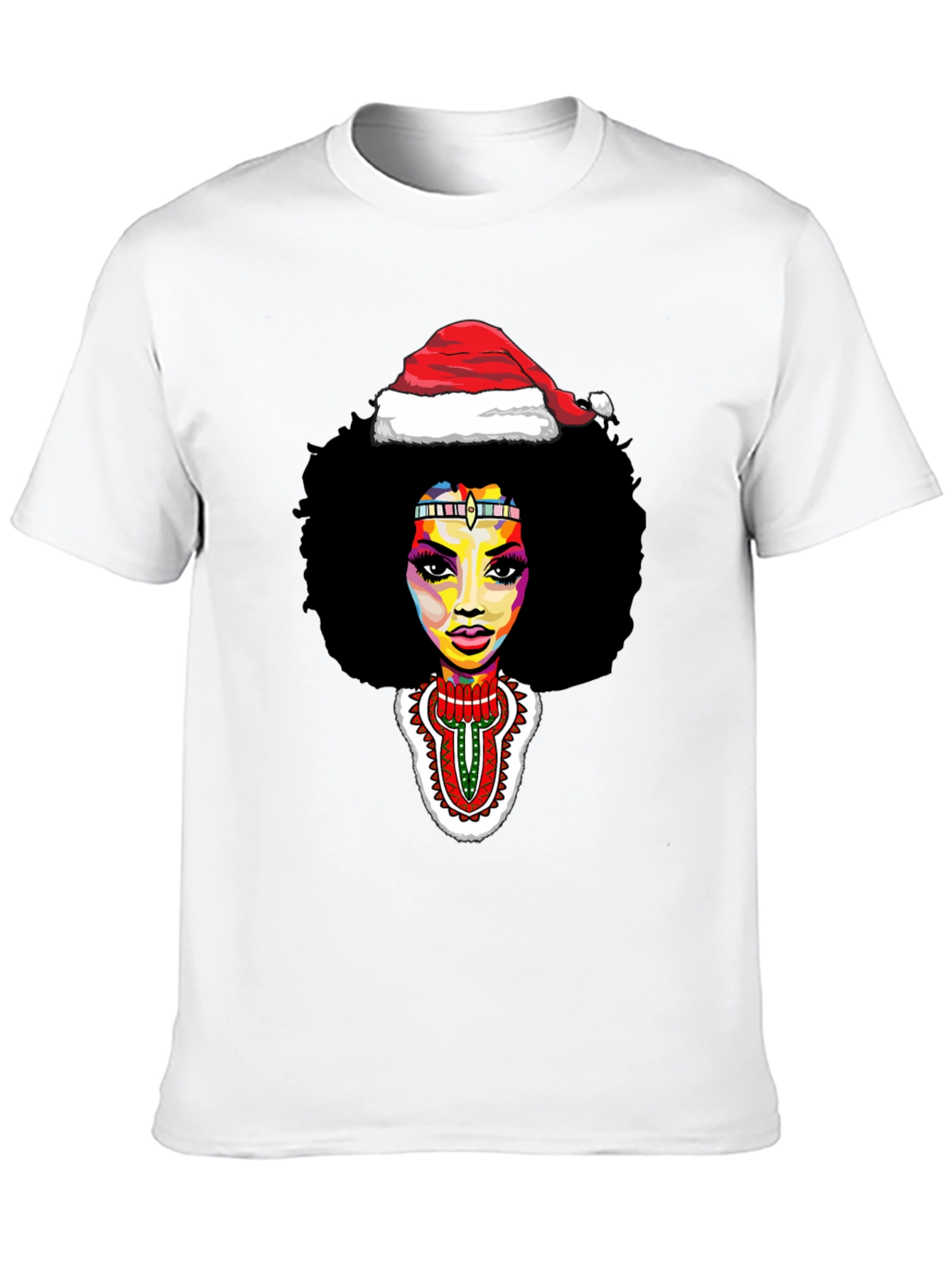 Afro Woman Santa Hat Christmas Graphic Tee