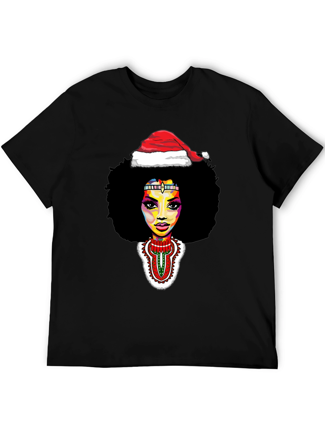 Afro Woman Santa Hat Christmas Graphic Tee