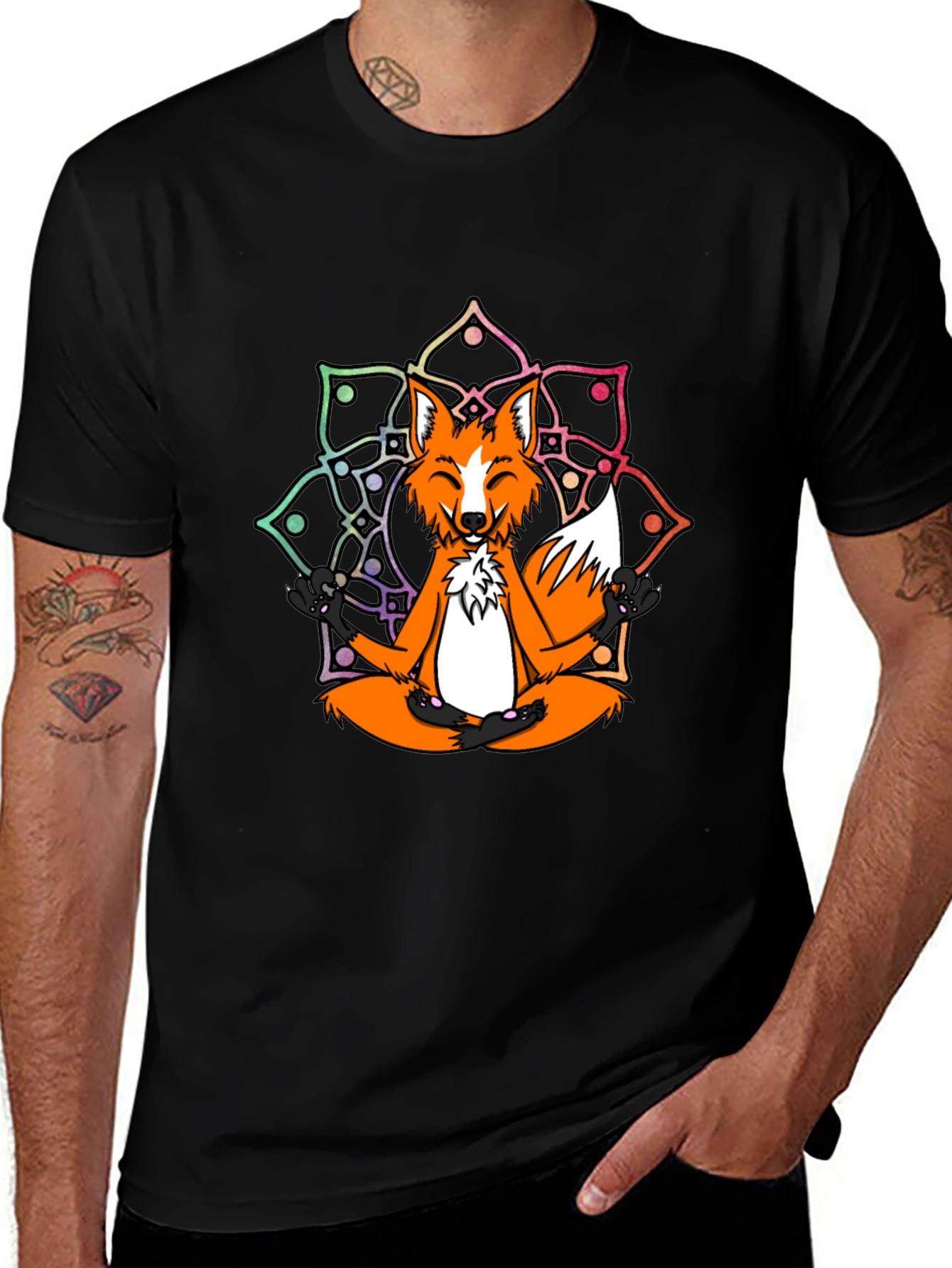 Meditating Fox Mandala Graphic Tee