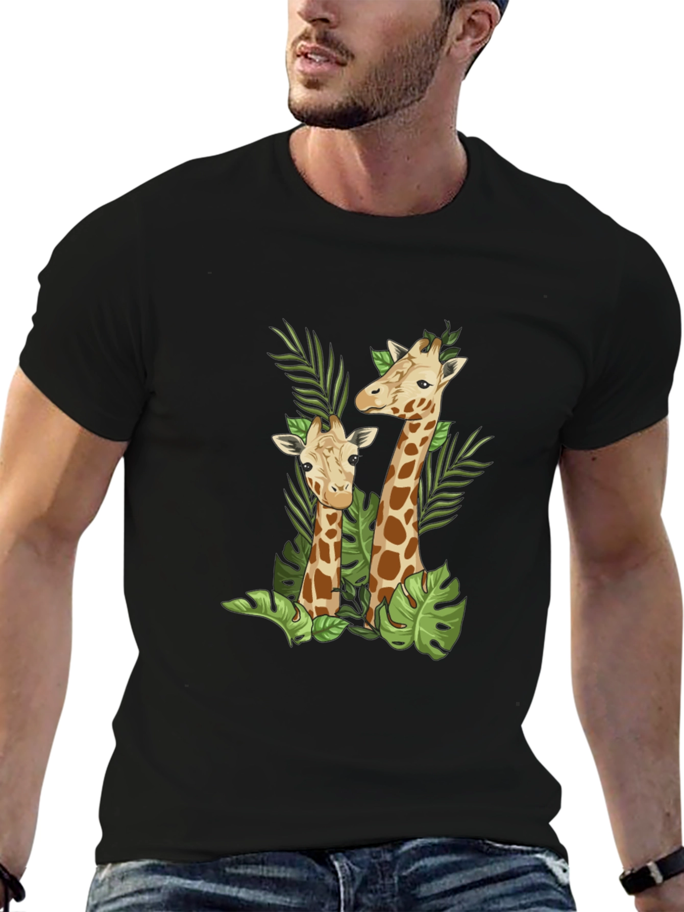 Giraffe Graphic Black T-Shirt - Stylish Animal Print Tee