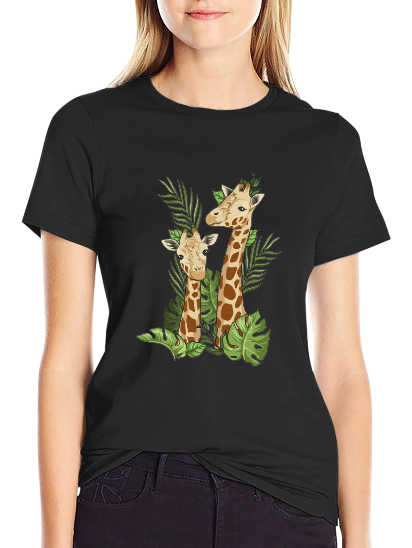 Giraffe Graphic Black T-Shirt - Stylish Animal Print Tee