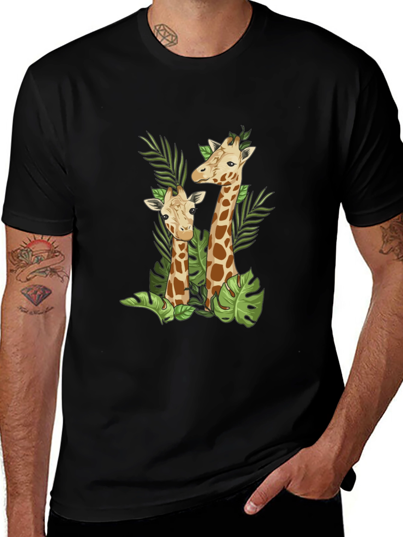 Giraffe Graphic Black T-Shirt - Stylish Animal Print Tee