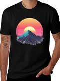 Retro Mountain Sunset Graphic Tee - Black