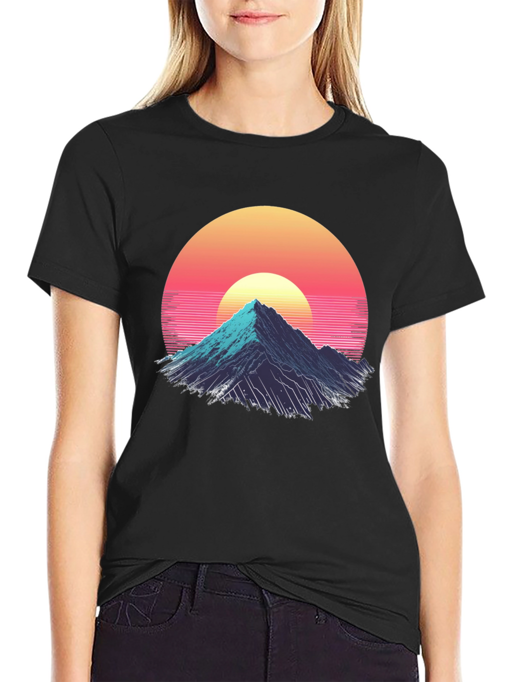 Retro Mountain Sunset Graphic Tee - Black